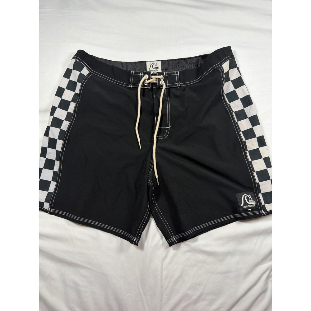 Quiksilver Originals Mens Board Shorts Black Checkerboard Side Stripe Size 36